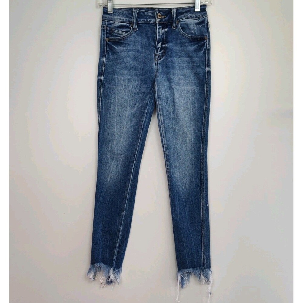 KanCan Skinny Leg Cropped Distressed Women's Jeans, Size 23, Raw Hem, Blue